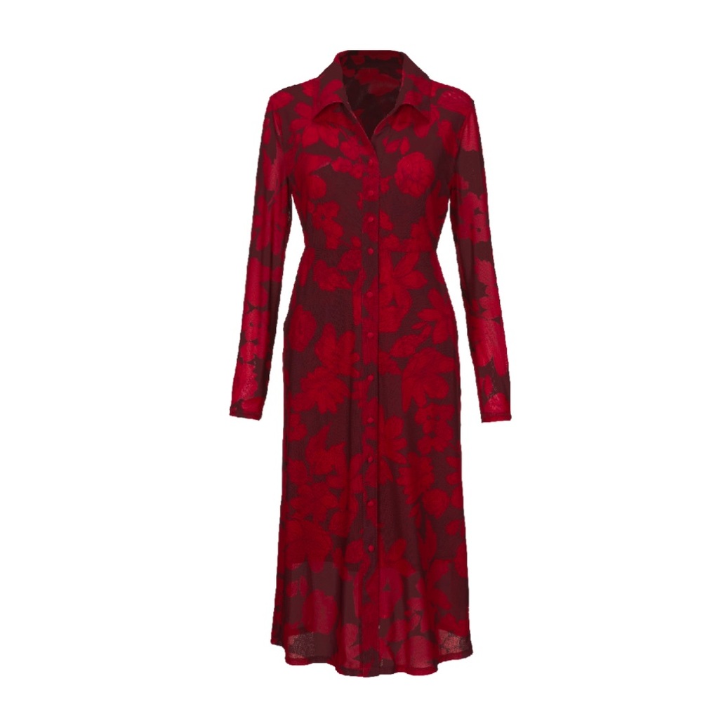 NWOT Cabi Shirt Dress size Small style #4392 red floral mesh